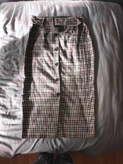 Penney's check button detail midi skirt