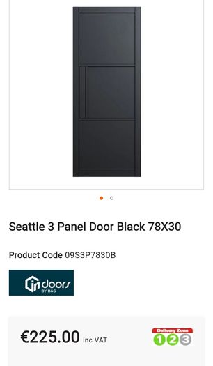 One Door  Brand New Seattle 3-Panel Black Solid Interior Door