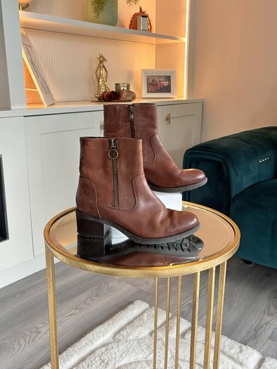 Caprice Brown Leather Ankle Boots Comfort H-Fit Size UK 3.5 / EU 36