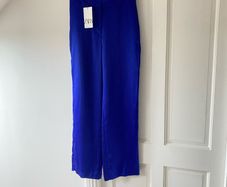 BNWT Zara Royal Blue Flowing Satin Effect Palazzo Wide Leg Trousers