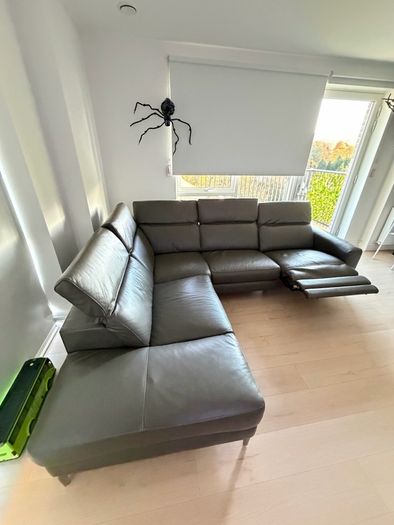 Grey Leather RHF Corner Chaise with Electric Recliner - Vancouver from EZ living (NO Delivery!)