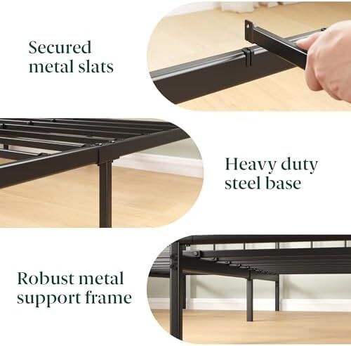 Elias Double Bed Frame Bed 190x135 cm  30cm Height Metal Bed Frame with Headboard  Platform bed frame with steel slat support  Modern Design  Easy Assembly  Black