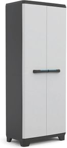 Linear Plastic Garage Tall Cabinet, Light Grey/Black/Blue, 68 x 39 x 173 cm