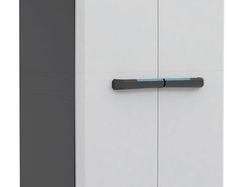 Linear Plastic Garage Tall Cabinet, Light Grey/Black/Blue, 68 x 39 x 173 cm