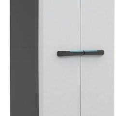 Linear Plastic Garage Tall Cabinet, Light Grey/Black/Blue, 68 x 39 x 173 cm