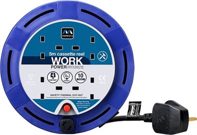 Four Socket Cassette Reel Extension Lead, 5 Metres, Blue (FREE POSTAGE)