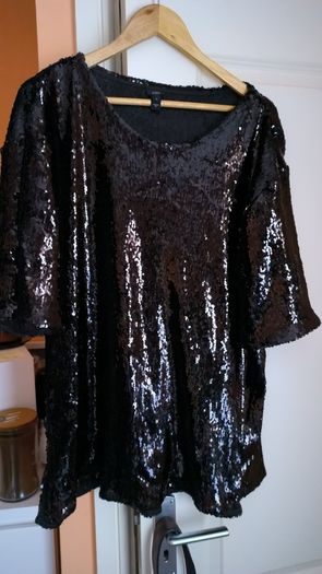 New River Island Women blouse , sequins, Black, size UK 14