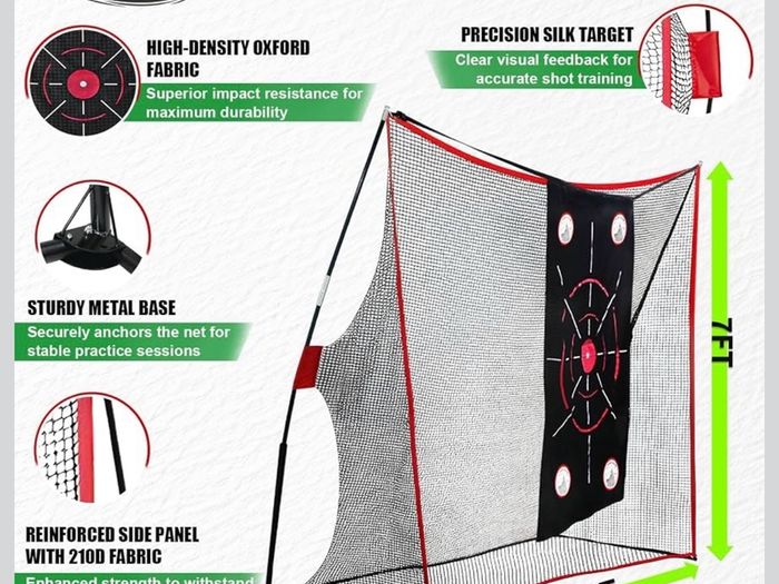 Golf Net, 10x7ft Practice Net with Chipping Nets, Gifts for Golfer Golf Hitting Aid Nets for Backyard Training with Chipping Nets, Foldable Mat, Silk Target, 8 Tees, 6 Balls, Carry Bag