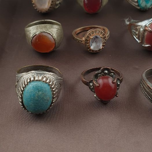 Antique Handmade Mix Brass with Mix Stone Glass Rings Lot Of 15