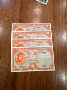 Lady Lavery 1962 10 Shilling Banknotes X 4 In Sequence