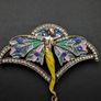 Art Nouveau Vintage Style Angel Lady Wings Fairy Pearl Brooch Pin Image 5