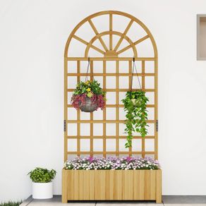 Wooden Raised Planter with Trellis, Raised Bed for Garden with Lattice and Drainage Holes for Climbing Plants