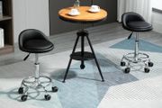 Set of 2 360 swivel rolling stools, seat adjustable 47-62H cm, chrome steel black synthetic upholstery