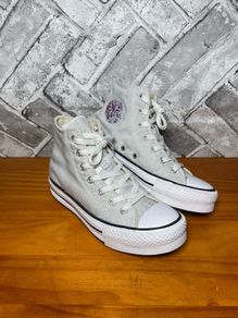 Converse All Star Chuck Taylor Eve Lift Glitter Girls Silver Hi Top Platform Trainers UK3.5 EUR36
