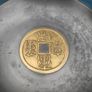 A pair of Vintage 8.5" Chinese pewter and gilded metal Censor Dishes Image 5