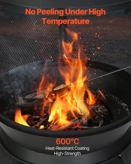 22 Inch Chiminea Outdoor Iron Fireplace with Grill Mesh & Chimney Coat