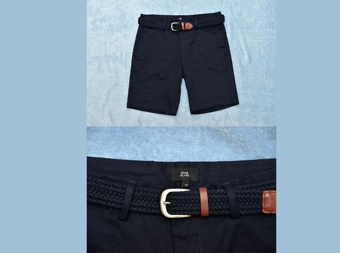 NEW River Island Mens Shorts Navy Blue Size 30 with Belt