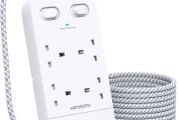 4 Way Surge Protected Extension Lead with USB Slots Multi Plug Power Strip Extension Cable with Double Switches, Plug Extension Socket 1.8M Braided Extension Cord for Home Office Accessories Brand: HANYCONY