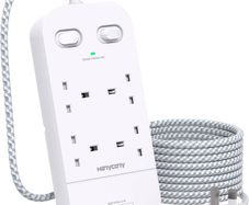 4 Way Surge Protected Extension Lead with USB Slots Multi Plug Power Strip Extension Cable with Double Switches, Plug Extension Socket 1.8M Braided Extension Cord for Home Office Accessories Brand: HANYCONY