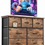 Chest of Drawers for Bedroom with 7 Drawers, Fabric Storage Drawer, Tall Brown Hallway Storage Unit Image 10