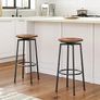 360 Swivel Bar Stools Set of 2, Round Kitchen Breakfast Stools, Bar Chairs with Footrest, for Kitchen Islands, Cafe, Counter, Rustic Brown and Black Image 2