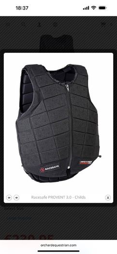 Racesafe Black Provent 3.0 child's body protector size large like new!