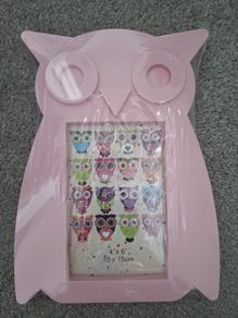 3 pink owl shape photo frames