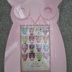 3 pink owl shape photo frames