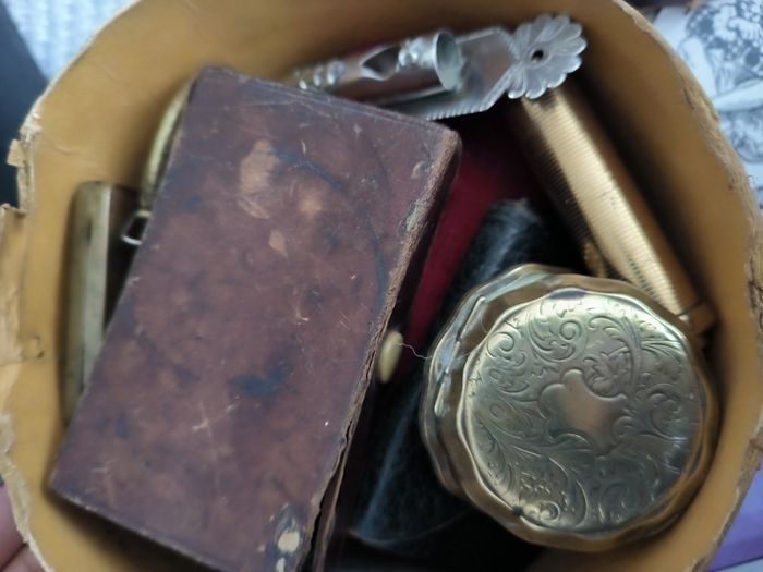 Antique Victorian Edwardian Traveller Box with Contents Job Lot