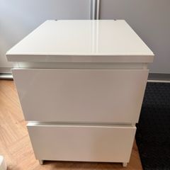Ikea Malm - White bed side chest with top glass