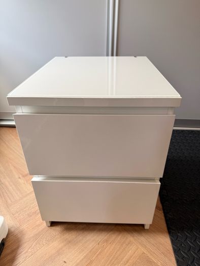 Ikea Malm - White bed side chest with top glass