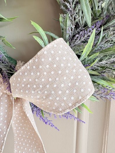 New mini 30cm faux wild lavender wreath with exaggerated linen and polka dot bow