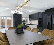kitchen table. Modern Dining Table 2m x 1m Steel Base & Glass Top