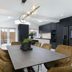kitchen table. Modern Dining Table 2m x 1m Steel Base & Glass Top