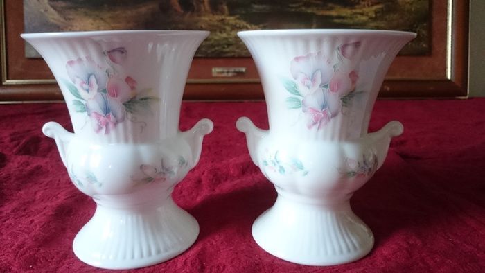 Pair Of Aynsley Little Sweetheart Pattern Two Handled Bone China Gold Gilt Vases Made In England