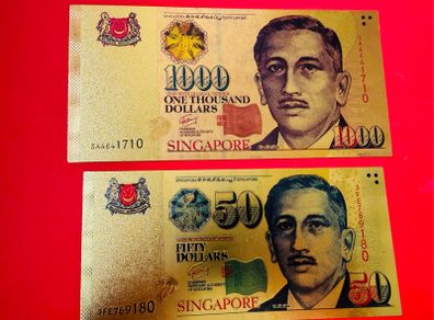Singapore 1000 / 50 Dollars  Gold Foil Banknotes