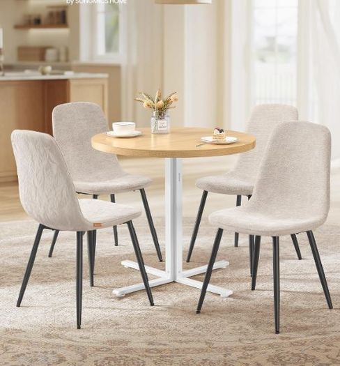 Round Table with 4 Dining Chairs Steel Frame Easy Assembly Golden Oak Cream White