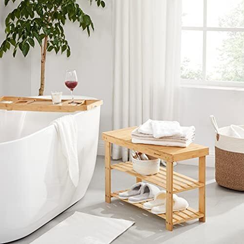3-Tier Bamboo Shoe Bench, Shoe Rack Storage Organizer, 70 x 28 x 45 cm, ideal for Hallway, Bathroom, Living Room