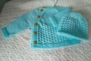 Hand Knit Baby Cardigan &amp; Hat Set: 3-6 Months