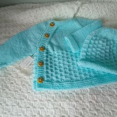Hand Knit Baby Cardigan & Hat Set: 3-6 Months