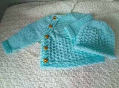 Hand Knit Baby Cardigan & Hat Set: 3-6 Months