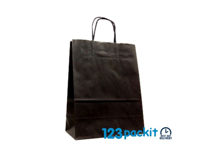 Lot of 20 pcs Top quality Black with twisted handles eco-friendly kraft paper bags size 24 cm x11 cm x 31 cm M size