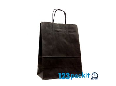 Lot of 20 pcs Top quality Black with twisted handles eco-friendly kraft paper bags size 24 cm x11 cm x 31 cm M size