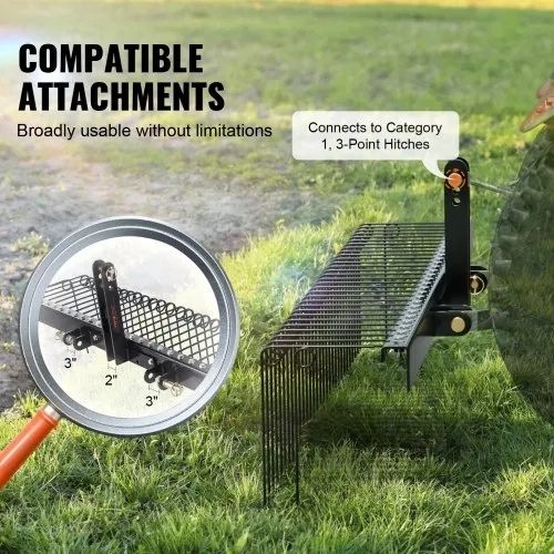 Tow Behind Landscape Rake 72"/183 cm Lawn Dethatcher Rake with 32 Steel Tines