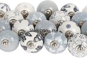 Grey and White Ceramic Premium Quality Door Knobs Set of 12 Assorted Designs Handmade,Vintage, Shabby Chic, Interior Furniture, Cabinet Cupboard Wardrobe Drawers Pulls Handles (FREE POSTAGE)