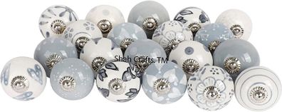 Grey and White Ceramic Premium Quality Door Knobs Set of 12 Assorted Designs Handmade,Vintage, Shabby Chic, Interior Furniture, Cabinet Cupboard Wardrobe Drawers Pulls Handles (FREE POSTAGE)