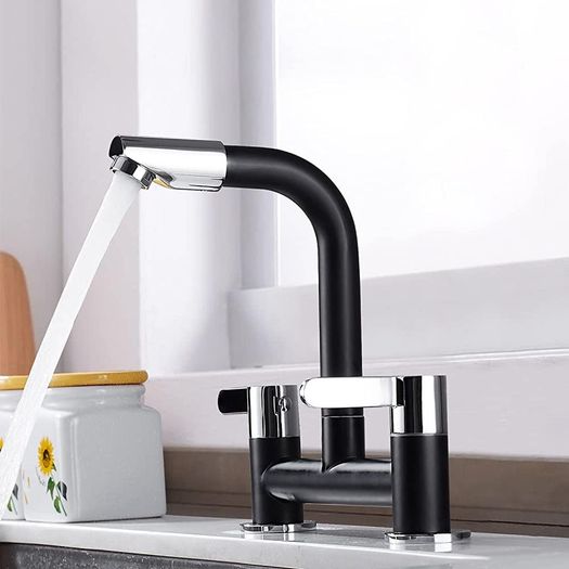 Black Kitchen Mixer Tap Dual Lever with 360 Degree Aerator, Swivel Kitchen Bridge Taps 2 Hole Sink Monobloc Faucet, 180mm Centres Deck Mounted with G1/2 Hose UK Standard Fittings MULTIPLE COLOURS AVAILABLE (FREE POSTAGE)
