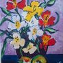 Lovely Original Oil Painting still life Flowers & Apples Image 3