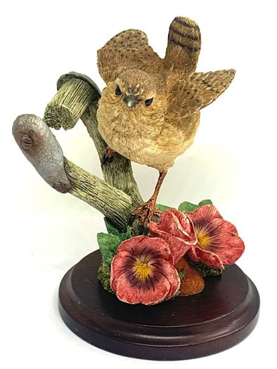 Vintage Wren With Pansies Figurine By Country Artist Andrew MacCallum