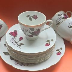 18 Piece Incomplete Cmielow porcelain Teaset made in Poland Vintage 50s 60s Old Rose Design Teaset HTF
